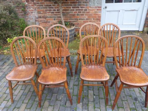 Rare Set of 8 Victorian Windsor Hoop Back Kitchen Chairs
