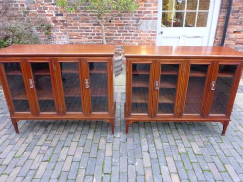 Rare Pair of Matching Four Door Bookcases