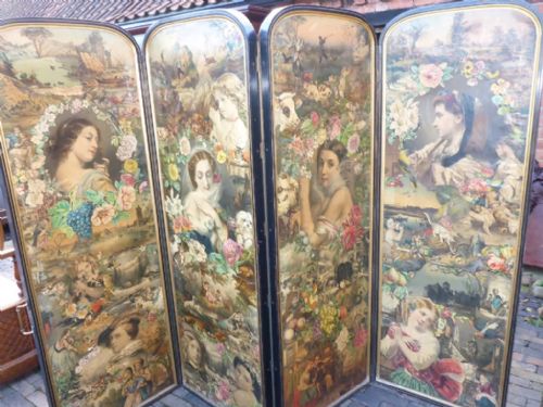 Fantastic Victorian 4 Fold Scrap Screen