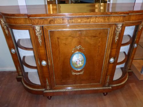 Victorian Walnut Credenza with Ormolu and Porcelain Plaques