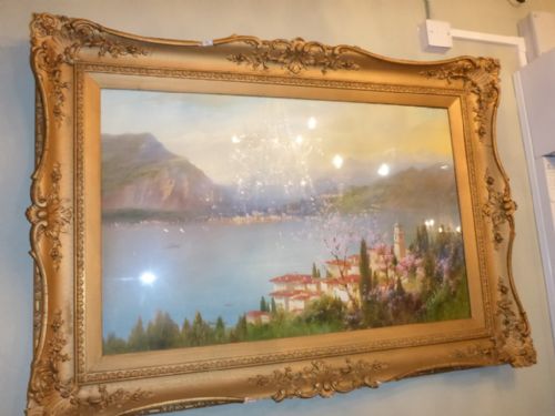 Large Painting Italian Lake Scene