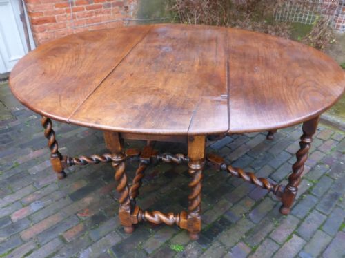 Large Early Oak Double Gate Dining Table Seats 8