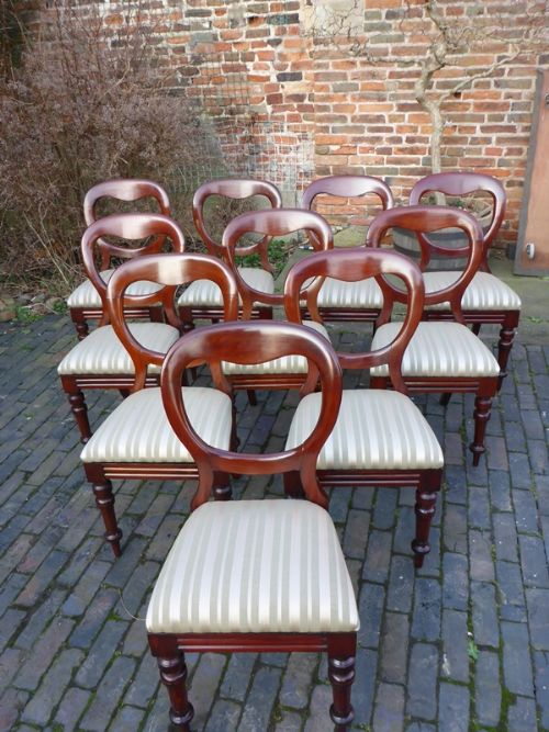 Good Set of 10 Victorian Mahogany Balloon Back Chairs
