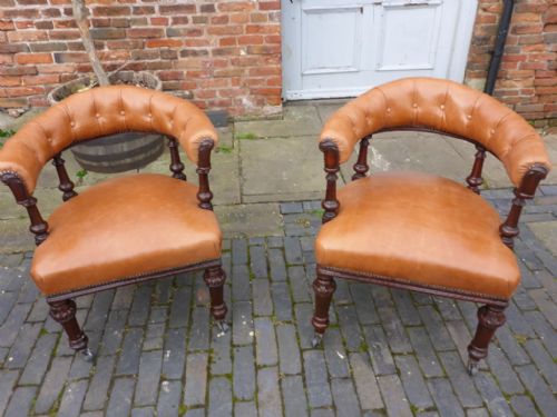 Superb Pair of Victorian Library Chairs Leather
