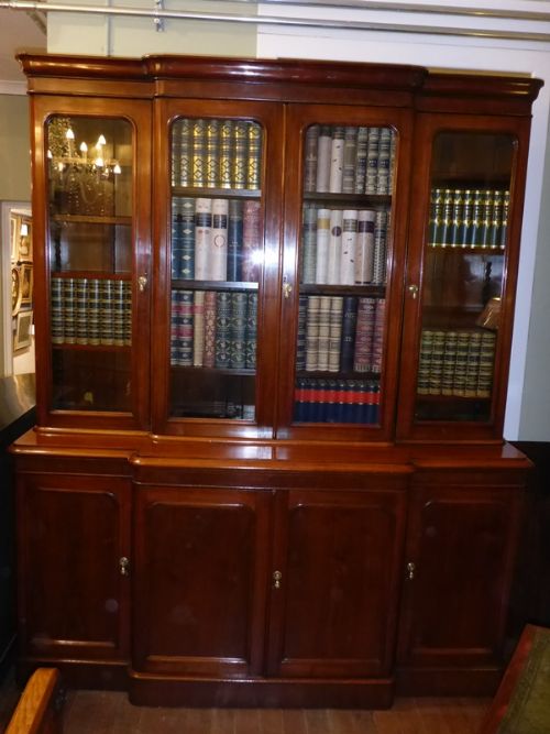 Victorian Walnut Breakfront Library Bookcase