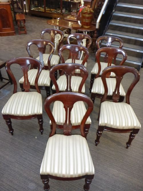 A Good Set of 10 Victorian Mahogany Balloon Back Chairs