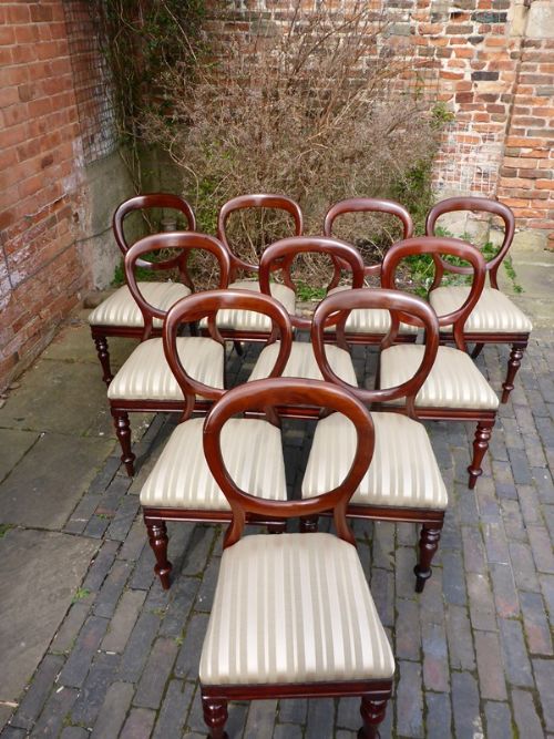 Set of 10 Victorian Balloon Back Dining Chairs