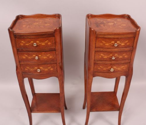 Pair of French Bedsides in Walnut with Inlay