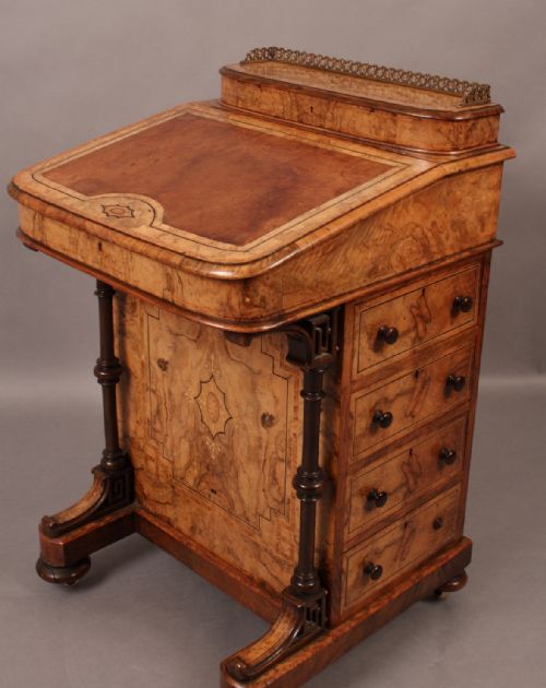 Superb Burr Walnut Davenport with Inlay