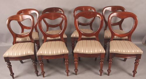 Good Set of 8 Victorian Mahogany Balloon Back Chairs