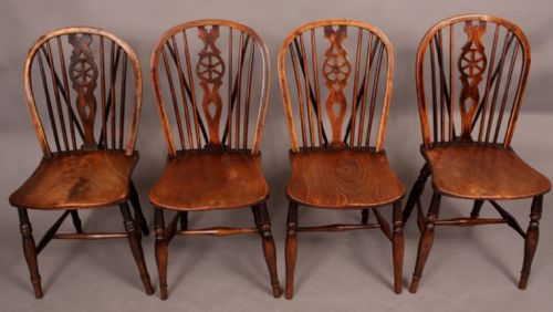 A Harlequin Set of 4 Victorian Kitchen Windsor Chairs