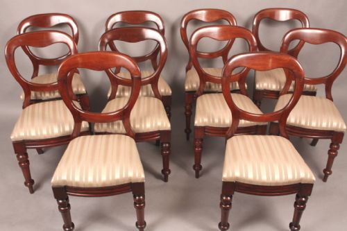 Good Set of Ten Victorian Mahogany Balloon Back Chairs