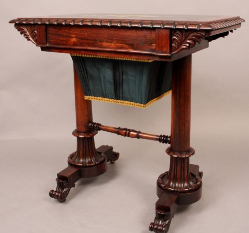 Rare William IV Sewing Table with Slate Top Painted