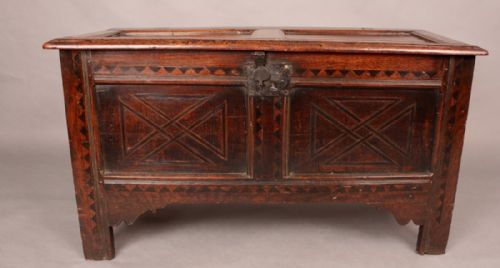 Rare  Early Oak Coffer Bog Oak and Holly