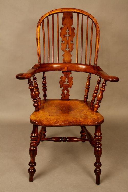Fine Yew Wood Broad Arm Windsor Armchair
