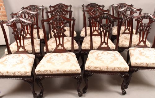Superb and Rare Set of 12 Chippendale Style Victorian Dining Chairs