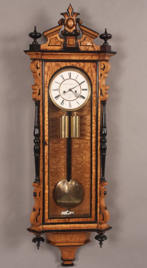 Superb Weight Driven Vienna Clock Burr Elm Case