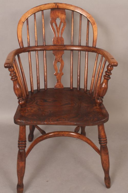 Antique Ash and Elm Low Windsor Armchair