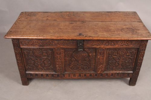 Oak Coffer Dated 1673  Am and Vm