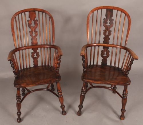 Near Pair of 19th Century Ash and Elm Windsor High Back