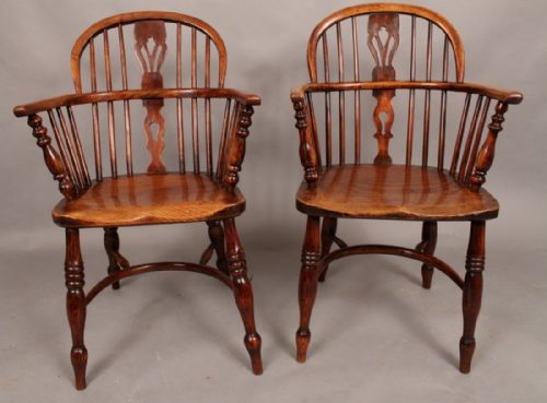 Good Near Pair of Ash and Elm Low Windsor Armchairs