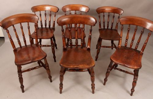 A Rare Harlequin Set of 6 Worksop Roman Kitchen Chairs