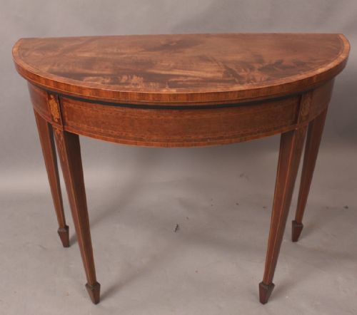 Fine Georgian Demi Lune Card Table Mahogany with Inlay