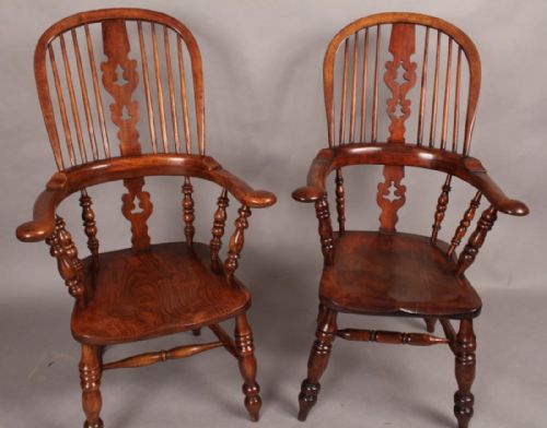 Near Pair of Victorian Broad Arm Windsor Chairs