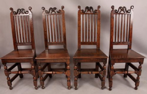 Rare Set of Four Yorkshire Back Stools Oak