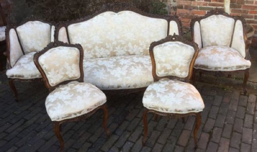 Superb French 5 Piece Salon Suite Walnut Frame