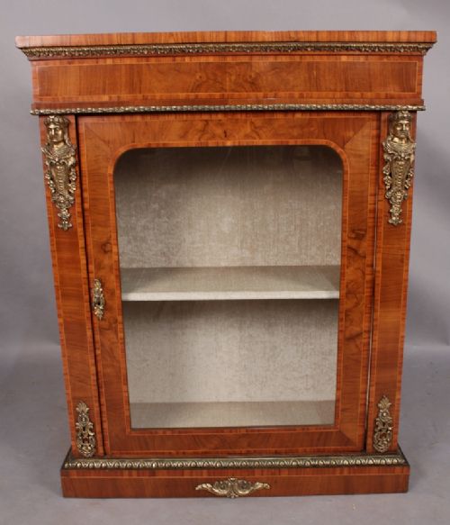 Victorian Walnut Pier Cabinet with Brass Mounts