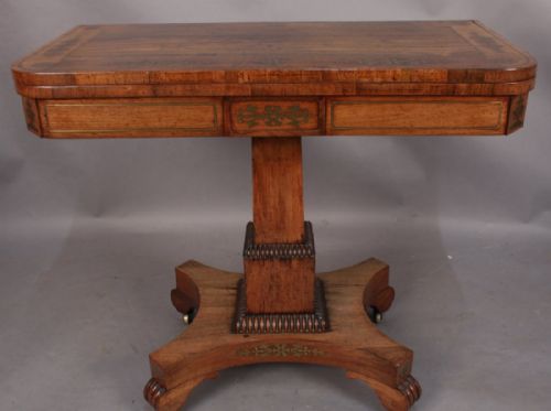 Regency Brass Inlaid Card Table Rosewood