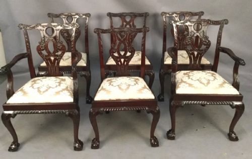 Very Good Set of 6 Irish Chippendale Style Dining Chairs