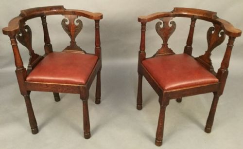 Pair of Antique Corner Chairs in Oak