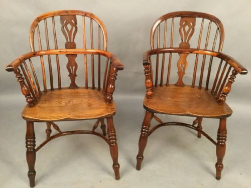 Matching Pair of Yew Wood Windsor Chairs Rockley
