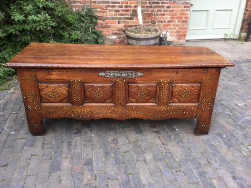 Good French Blanket Box Cherry Wood and Brass Studs