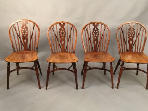 Rare Set of 4 Yew Wood Kitchen Chairs Thames Valley