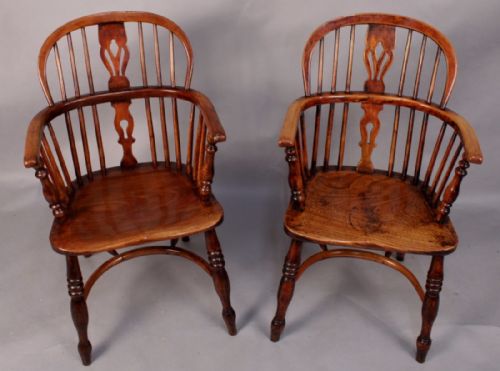 A Pair of Ash and Elm Low Back Windsor Chairs