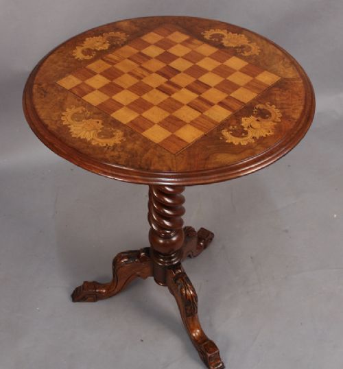 Victorian Tripod Table with Inlay and Chess Top