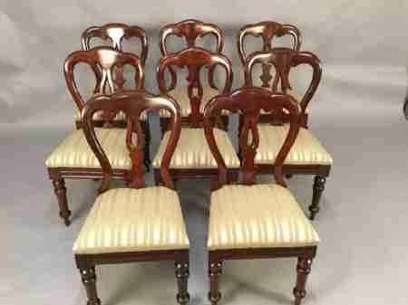 Set of 8 Victorian Mahogany Balloon Back Dining Chairs