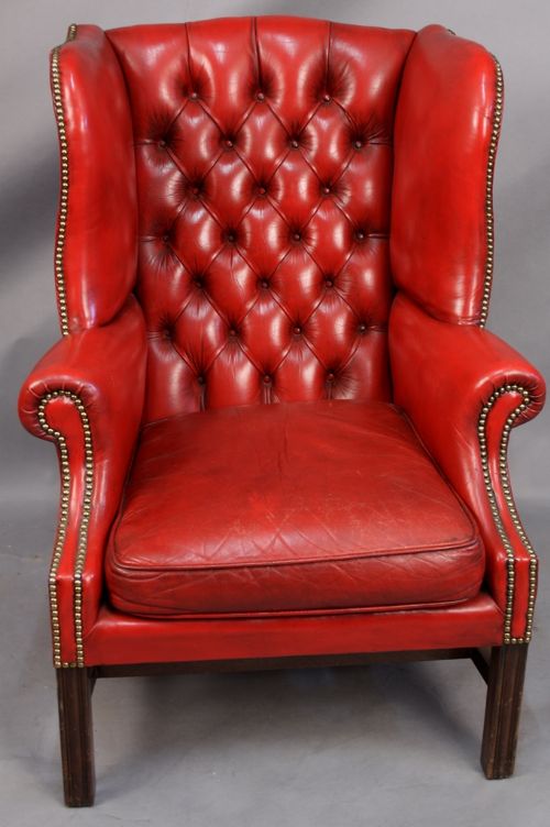 Good Red Leather Wing Armchair