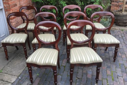 Set of Ten Victorian Mahogany Balloon Back Dining Chairs