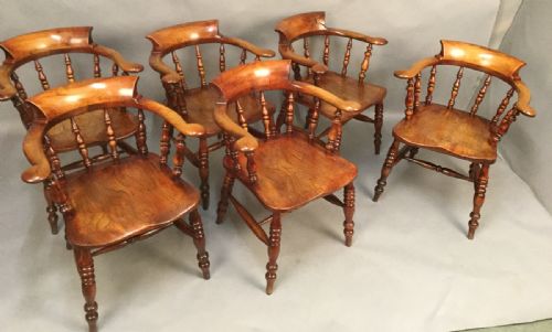 Rare Matching Set of 6 Captains Armchairs