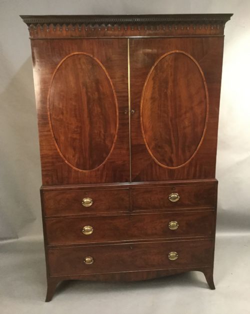 Georgian Mahogany Clothes Press Oval Panels
