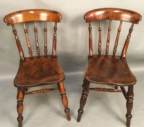 Rare Pair of Yew Wood Worksop Kitchen Chairs