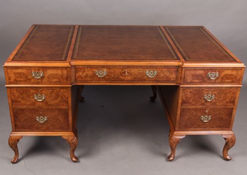 Burr Walnut Pedestal Desk Large Size