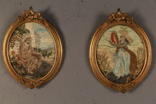 Pair of Georgian Silk Work Pictures