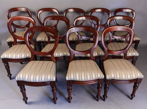 Set of 12 Victorian Mahogany Balloon Back Dining Chairs