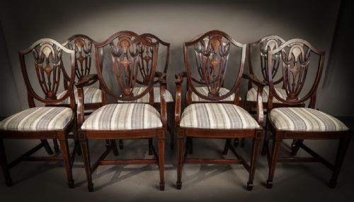 Set of 8 Hepplewhite Style Dining Chairs Inlaid