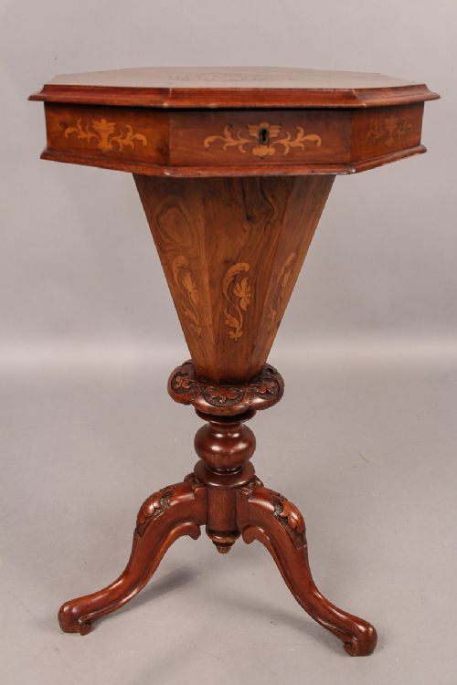 Walnut Inlaid Ladies Sewing Stand